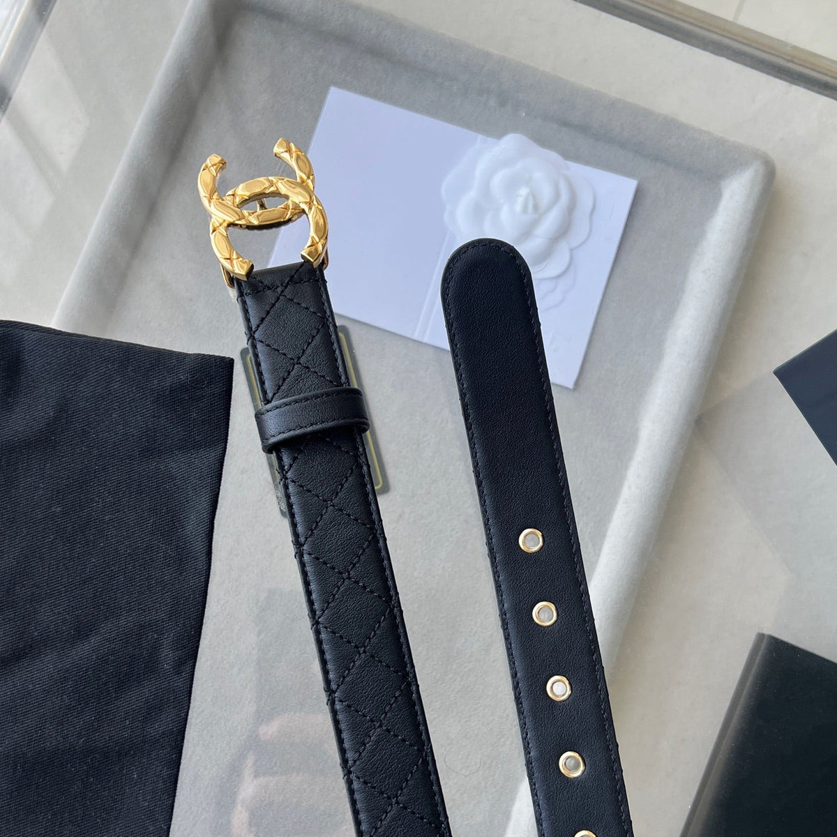 CHANEL 25S BELT 30 MM IN BLACK CALFSKIN 616605