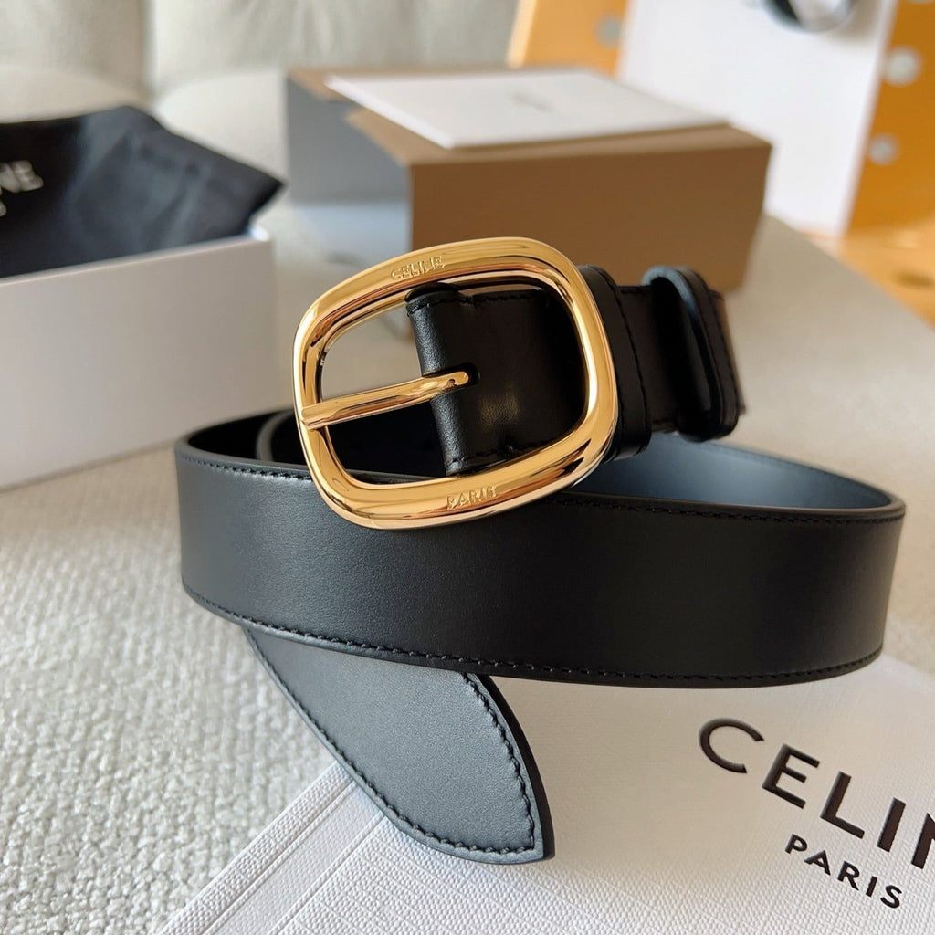CELINE 25S SMALL 30MM WESTERN BELT IN BLACK CALFSKIN 566637