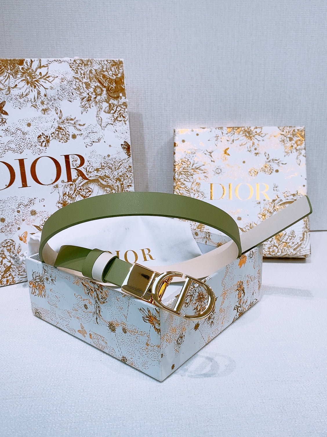 DIOR 25S BELT 20 MM IN OLIVE GREEN CALFSKIN 572895